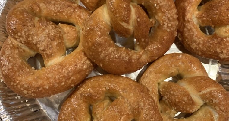 Soft baked Pretzels on a pan